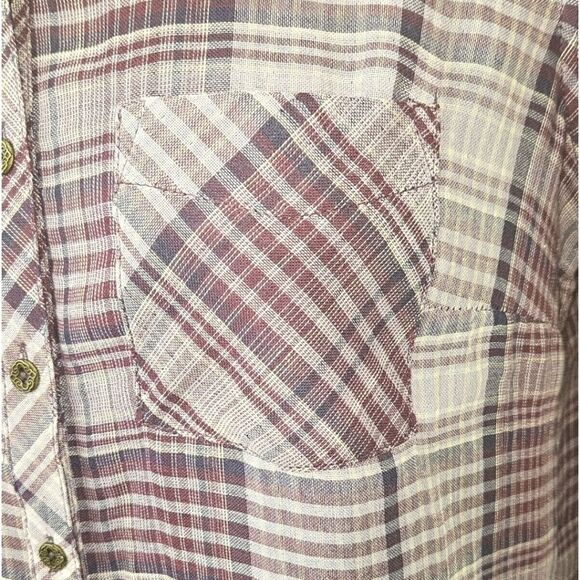 MAURICES Women's Purple & Grey Ornate Long Sleeve Button Front Shirt Size Large - Picture 14 of 16